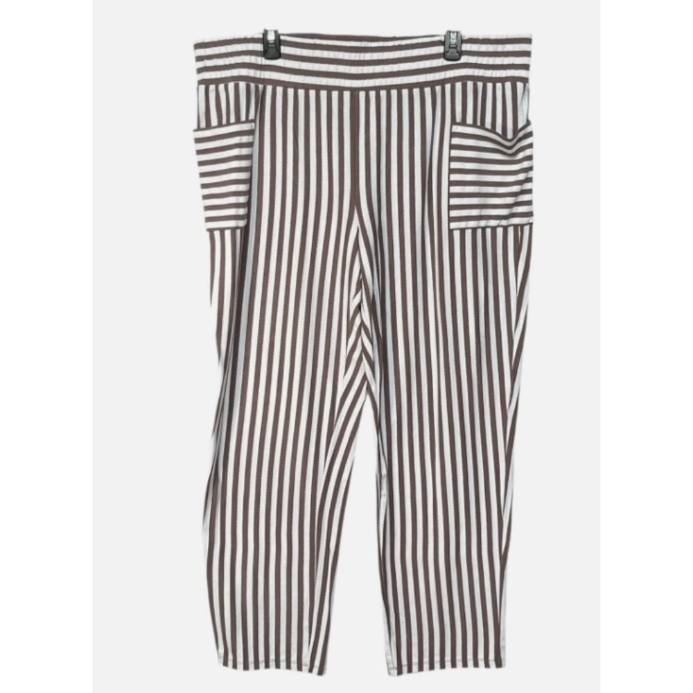 AnyBody Brown White Vertical Striped Loungewear Pants XL A393062 Relaxed Fit